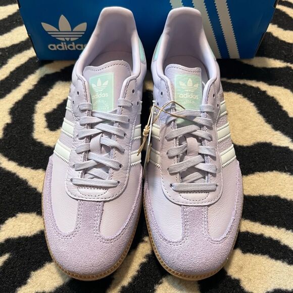 NWT Adidas Samba OG J Sneakers Silver Dawn Lilac Youth 5/Women 6 - Picture 6 of 12